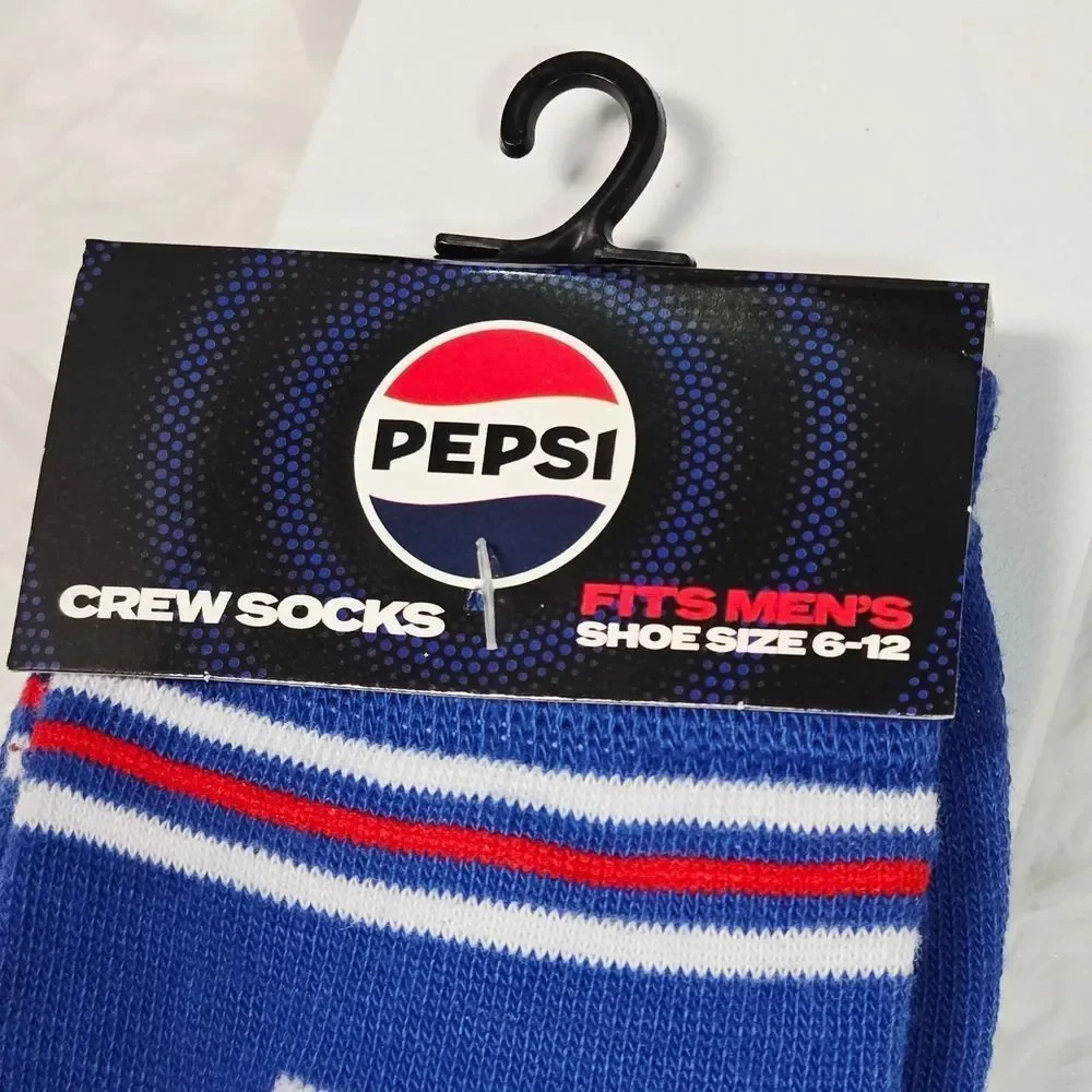 Pepsi Logo Crew Socks – Retro Soda Men’s Unisex Blue Novelty Pop Culture Fans